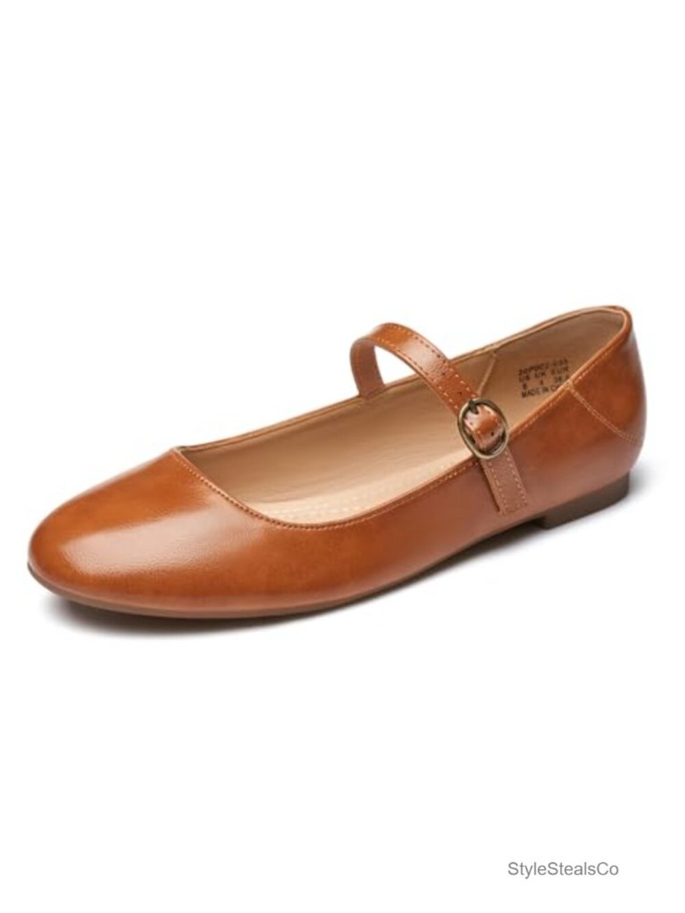 Women's Mary Jane Flats Round Toe Buckle Strap Ballet Shoes Faux Leather